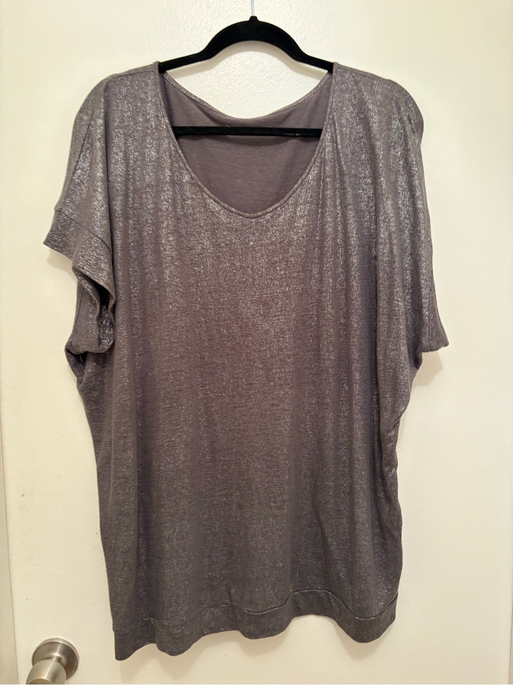 Eileen Fisher Metallic Gray Women's Scoop Neck Top XL